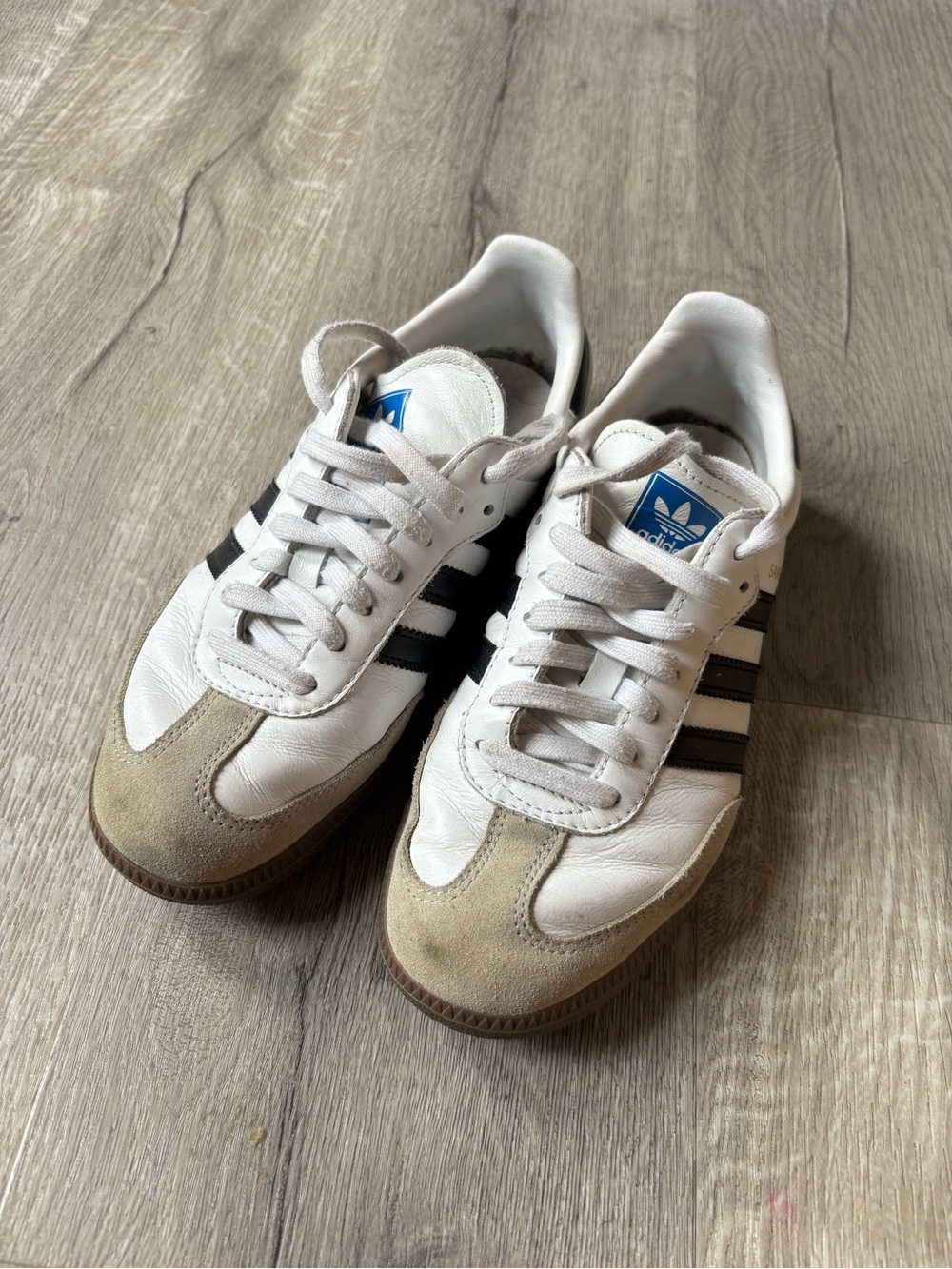 adidas White Black and Beige Samba-Style Sneakers